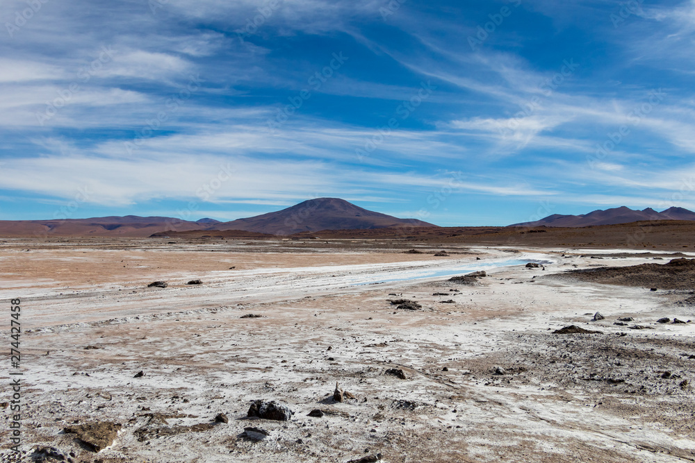 Background with barren desert scenery in the Bolivian Andes, in the Nature reserve Edoardo Avaroa Background with barren desert scenery in the Bolivian Andes, in the Nature reserve Edoardo Avaroa