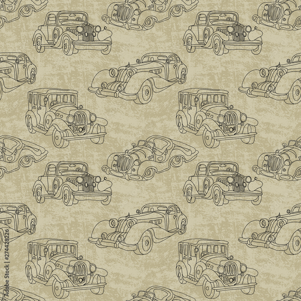 Watercolor hand drawn artistic colorful retro vintage car  seamless pattern 