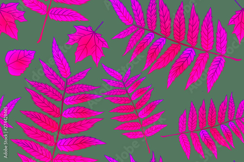 Red Autumn Leaves. Background autumn pattern sheet seamless. Pattern for the fabric. Fern print. Trend autumn pattern. Cloth shirt pattern. Vector illustration, eps 10