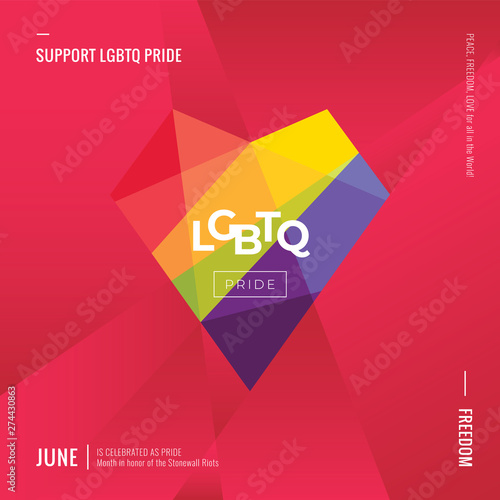 Support LGBT Pride. Rainbow abstract. Big colorful heart. Vector. Template for poster, banner, card.