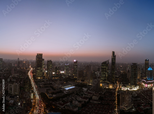 Aerial view of business area and cityscape in the dusk, West Nanjing Road, Jing` an district, Shanghai © Bob