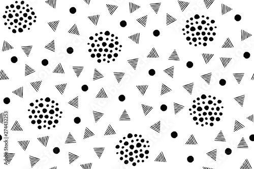 Vector Seamless Pattern Black And White Irregular hand drawn shapes. 
