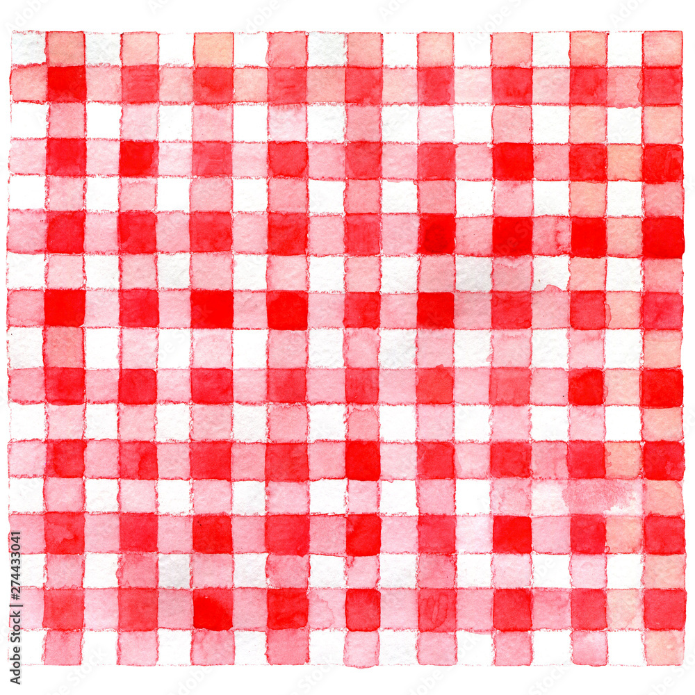 Watercolor hand drawn red checkered backdrop Watercolor hand drawn red checkered backdrop