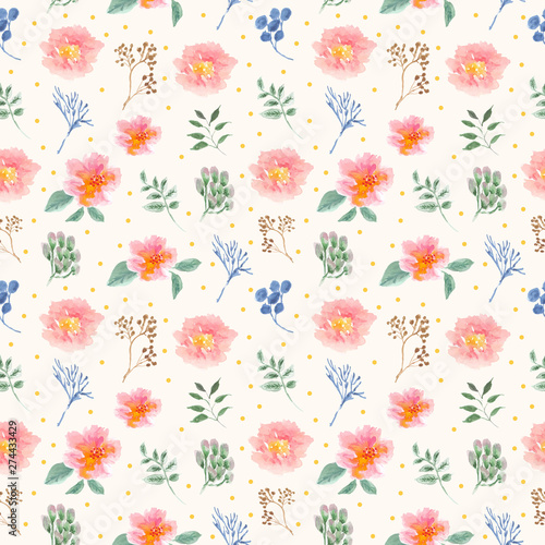 Pattern Floral Watercolor Polkadot