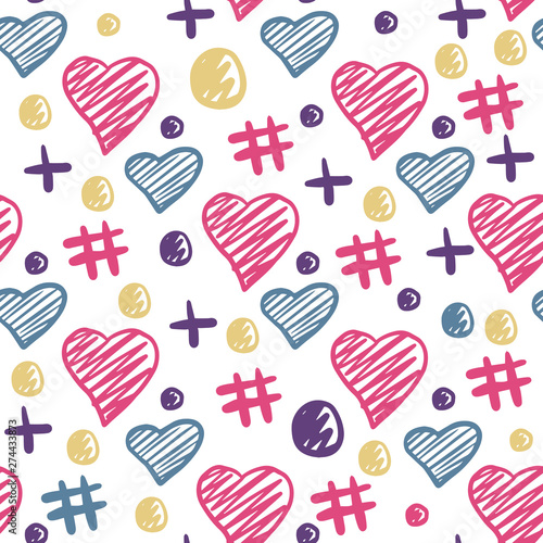 Hearts elements seamless pattern. 14 february wallpaper illustration.