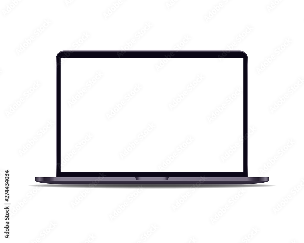 Modern laptop computer display isolated on white background. Vector mockup.