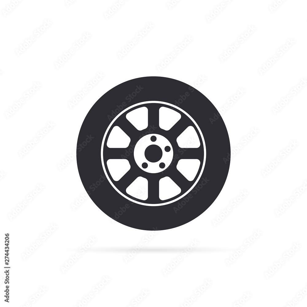 Car wheel icon with shadow Car wheel icon with shadow