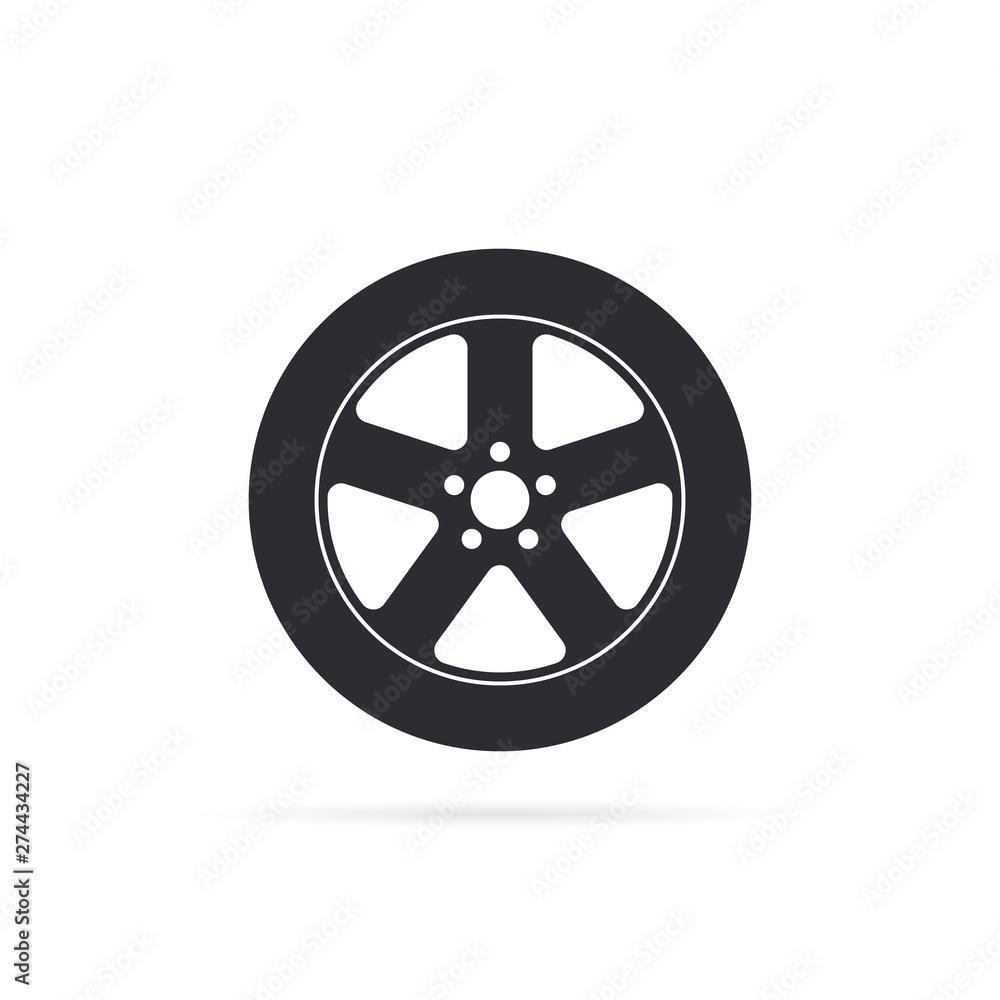 Car wheel icon with shadow