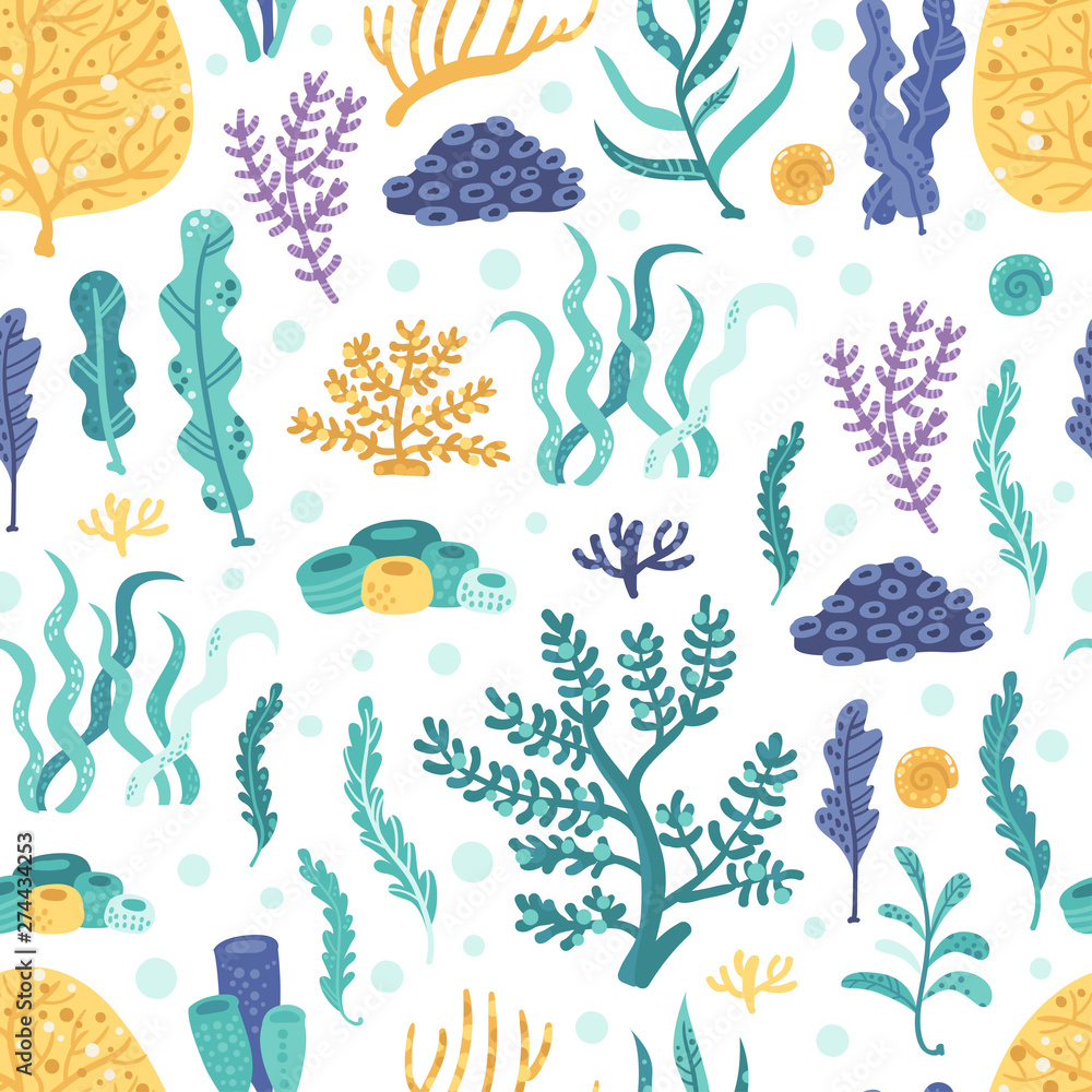 Seamless pattern with seaweeds and corals Seamless pattern with seaweeds and corals