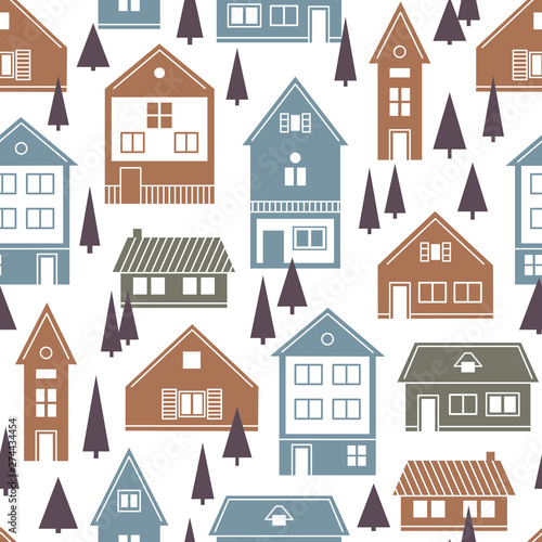 Houses. Vector seamless pattern.