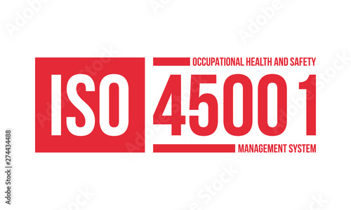 iso 45001 occupational health and safety management system certificate stamp or logo, flat vector illustration