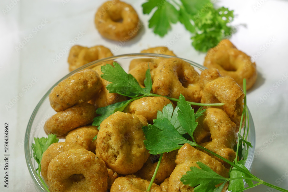 Fototapeta premium Taralli tarallini drying Italian snacks bagels