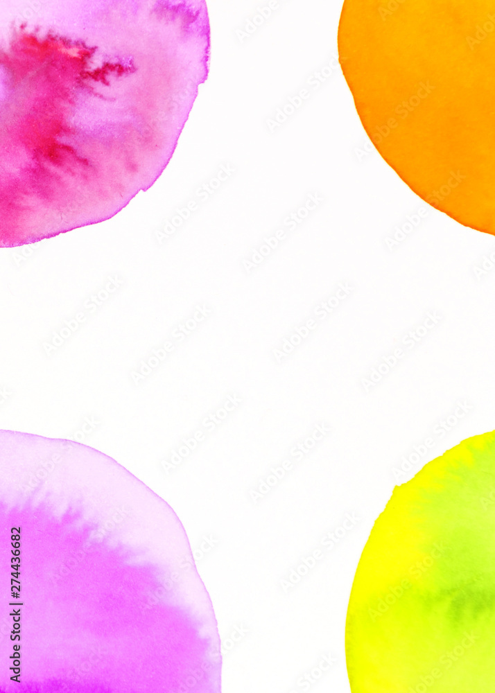 Obraz premium An orange; green; pink arch watercolor design on white backdrop
