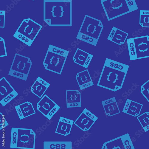 Blue CSS file document icon. Download css button icon isolated seamless pattern on blue background. CSS file symbol. Vector Illustration