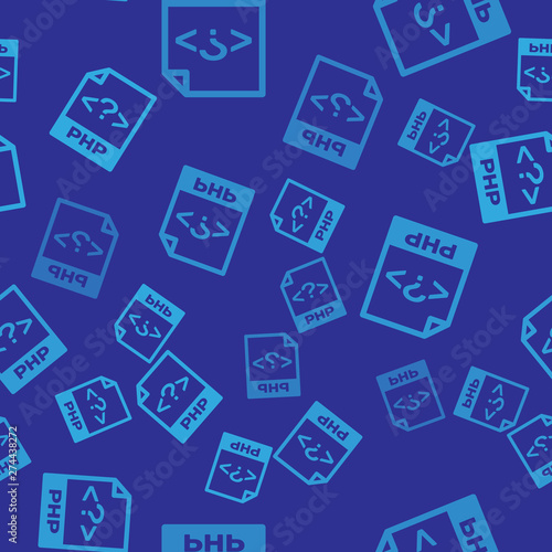 Blue PHP file document icon. Download php button icon isolated seamless pattern on blue background. PHP file symbol. Vector Illustration