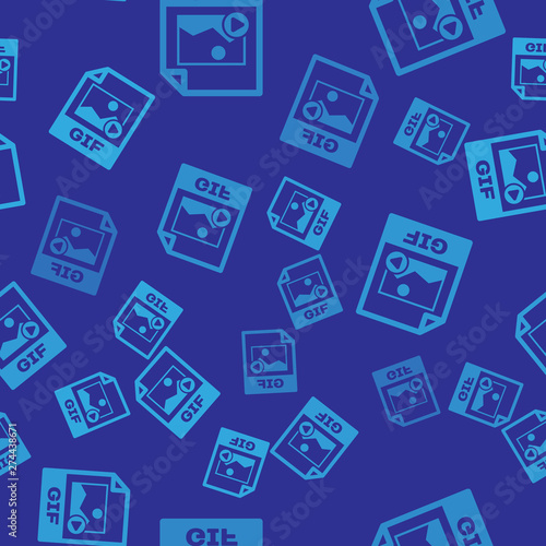Blue GIF file document icon. Download gif button icon isolated seamless pattern on blue background. GIF file symbol. Vector Illustration