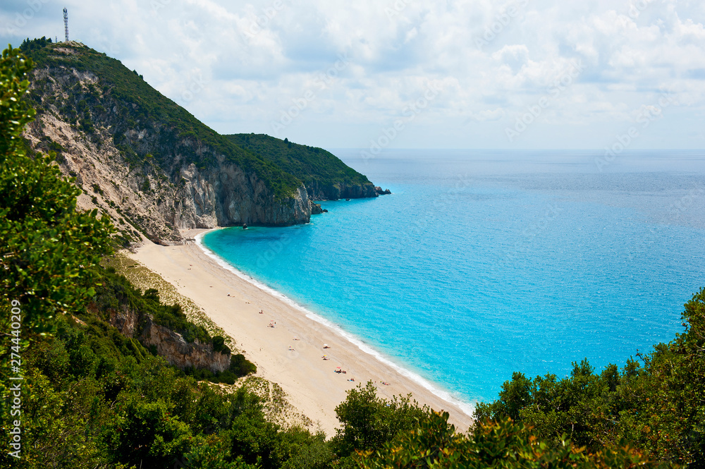 Blue sea on the Milos beach in Lefkada island, Greece.