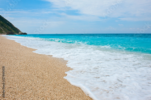 Fototapeta Naklejka Na Ścianę i Meble -  Beautiful blue sea. Kavalikefta beach. Love sea. Lefkada Island, Greece.