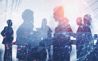 Silhouettes of business people, network