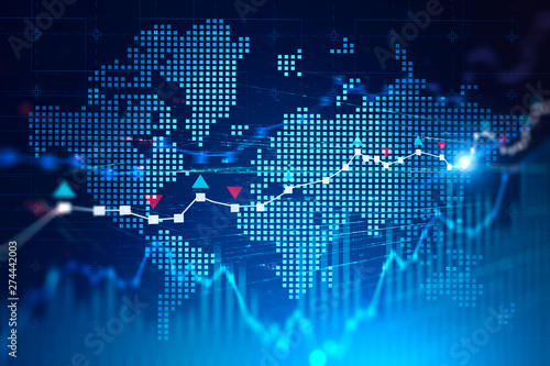 World map and global digital network for trading