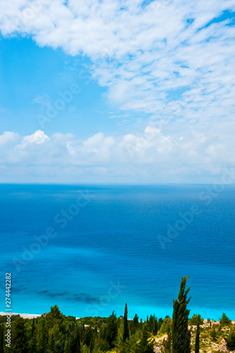 Fototapeta Naklejka Na Ścianę i Meble -  Beautiful blue sea. Kavalikefta beach. Love sea. Lefkada Island, Greece.