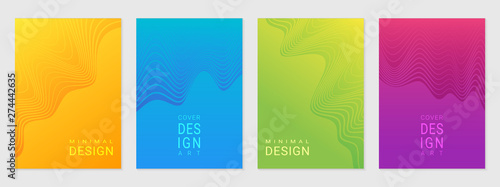 Vector set of cover design template with minimal wavy patterns, modern different color gradient.