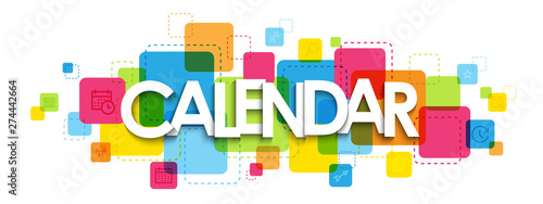 CALENDAR typography banner on colorful squares background