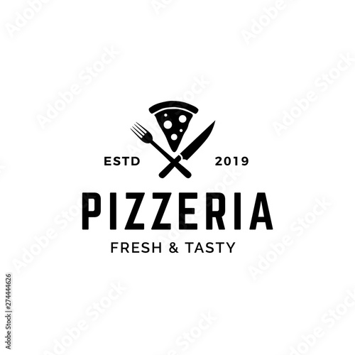 Pizza with crossed fork and knife logo design