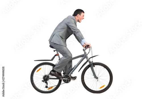 Fototapeta Naklejka Na Ścianę i Meble -  Businessman on bike hurry to work