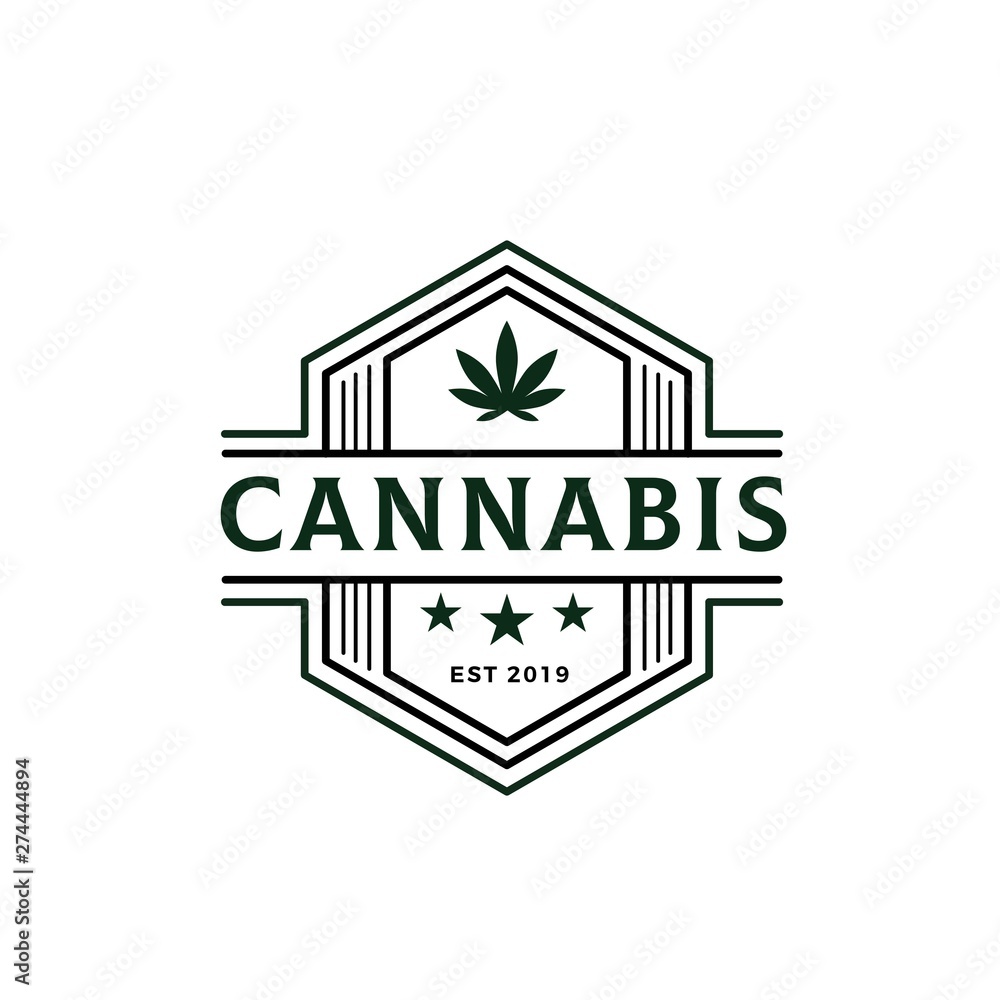 Modern cannabis logo with geometric seal Modern cannabis logo with geometric seal