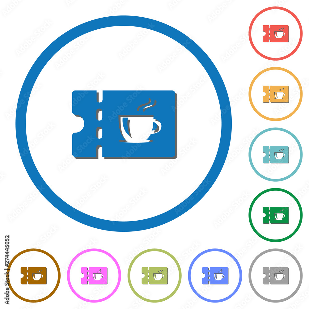 Coffee house discount coupon icons with shadows and outlines Coffee house discount coupon icons with shadows and outlines