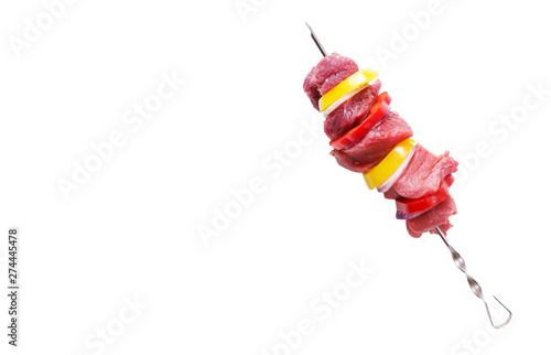 Beef meat kebab shashlyk on a skewer isolated on white background photo