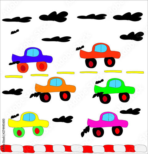 set of vehicle cars truck design style cartoon vector 