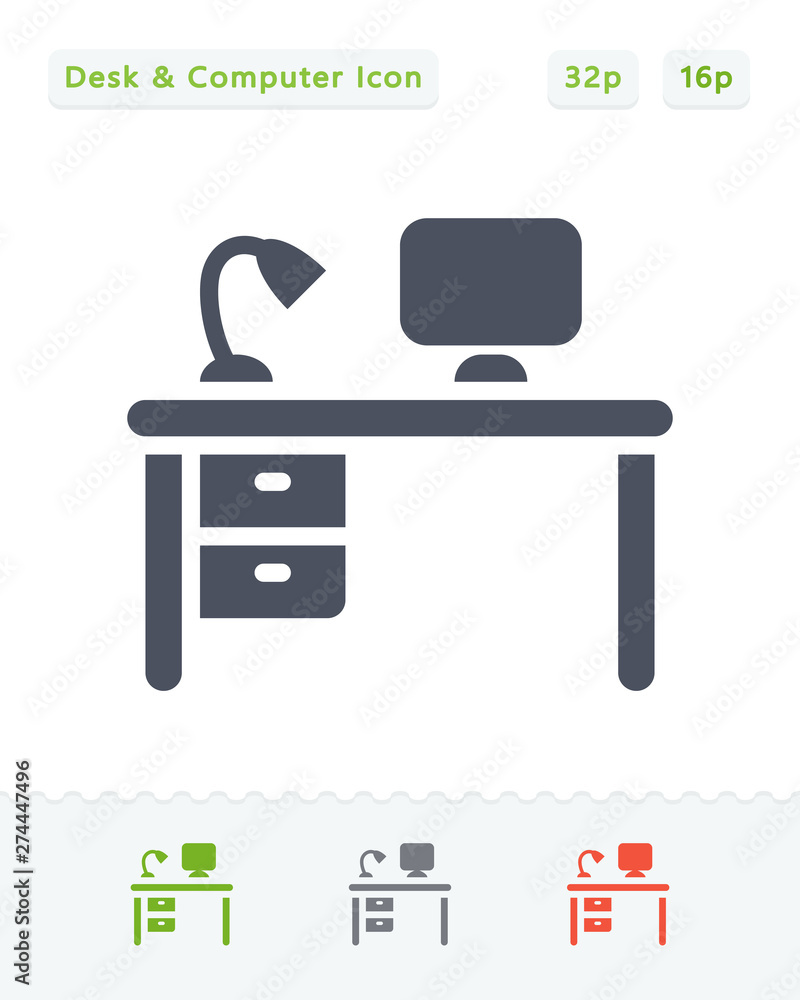 Office Desk & Computer - Sticker Icons Office Desk & Computer - Sticker Icons