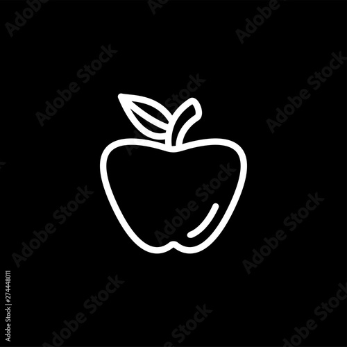 Apple Line Icon On Black Background. Black Flat Style Vector Illustration