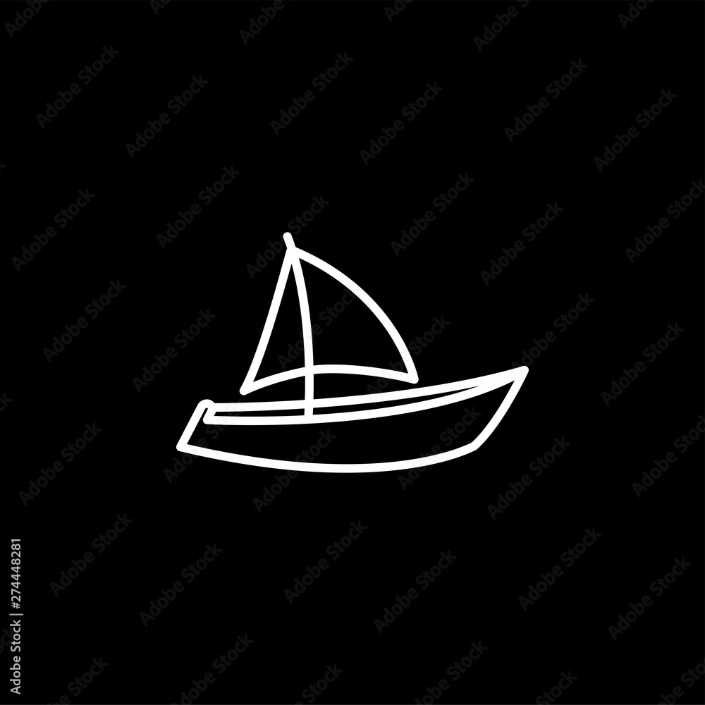 Boat Line Icon On Black Background. Black Flat Style Vector Illustration