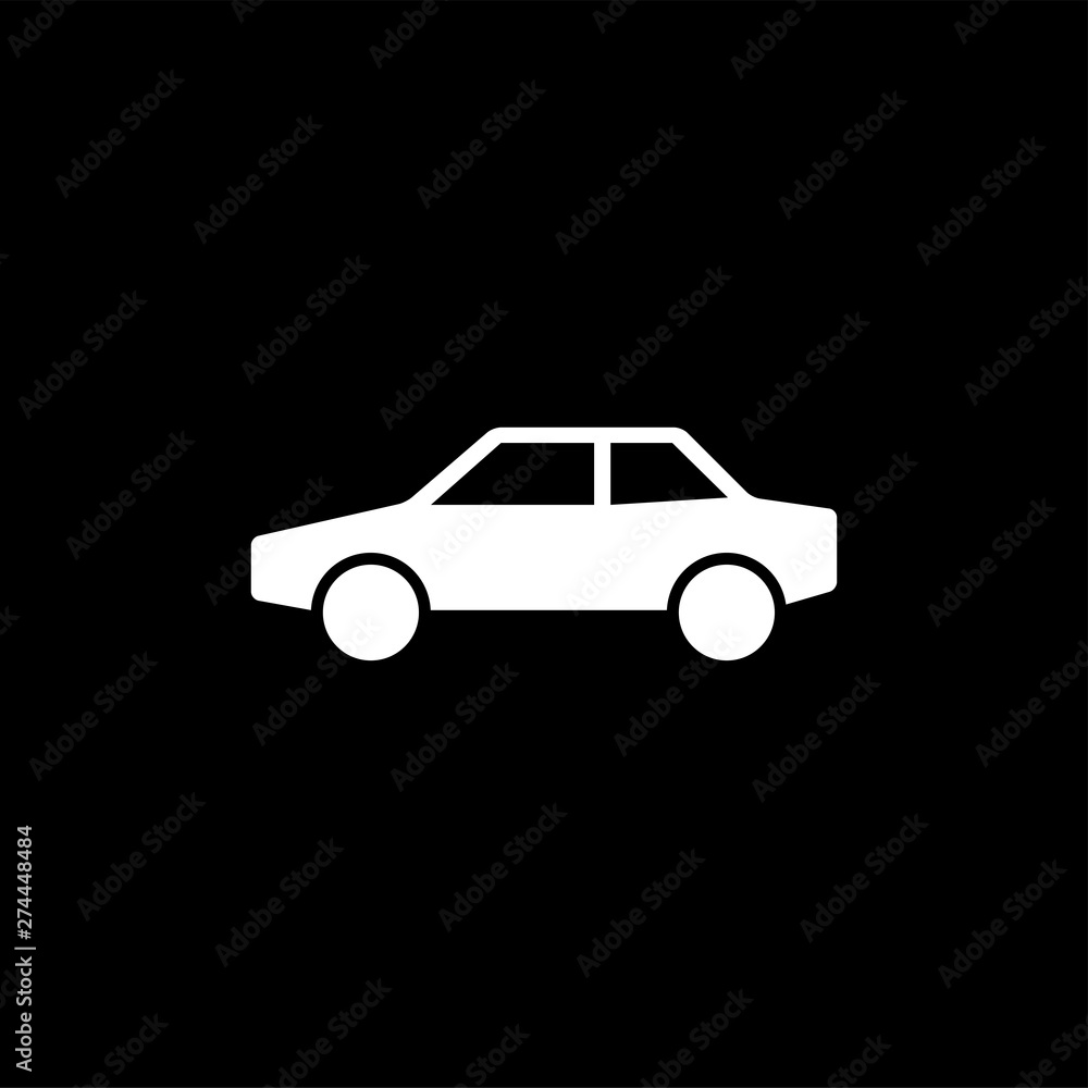 Car Icon On Black Background. Black Flat Style Vector Illustration