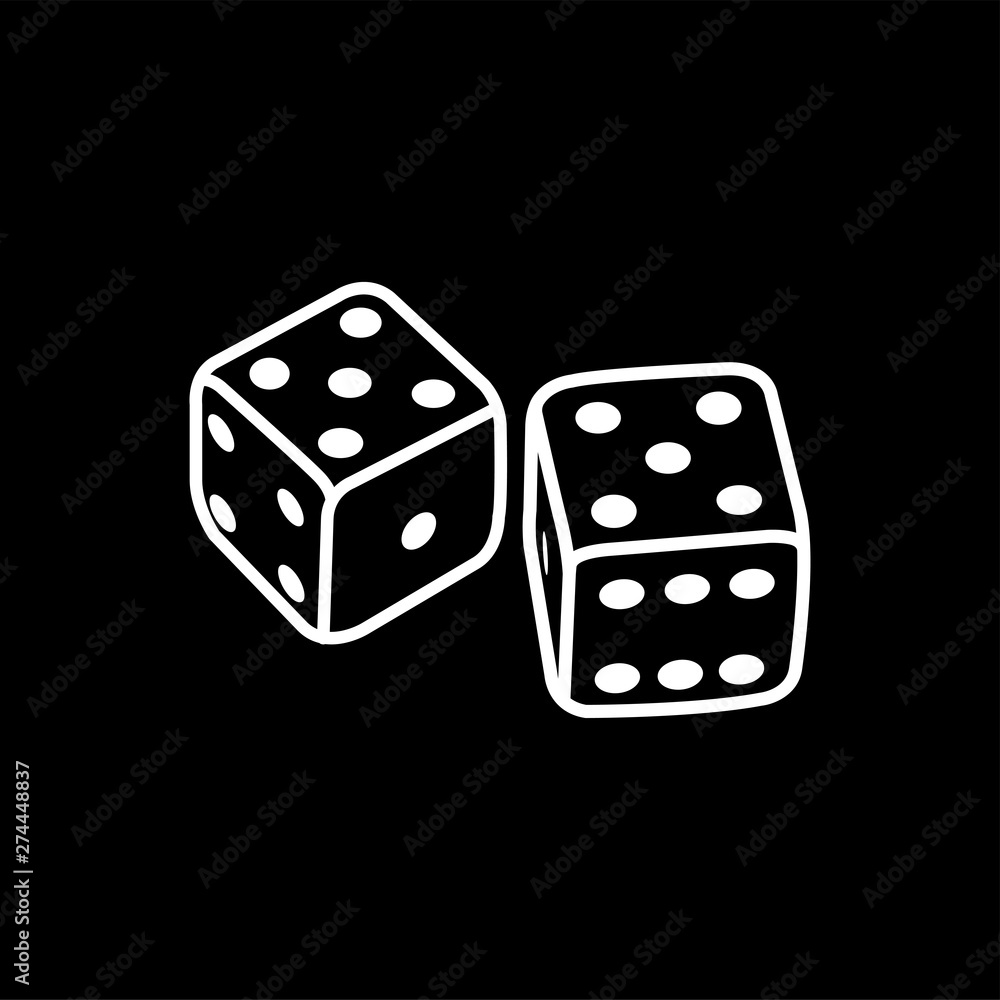 Casino Dice Line Icon On Black Background. Black Flat Style Vector Illustration Casino Dice Line Icon On Black Background. Black Flat Style Vector Illustration