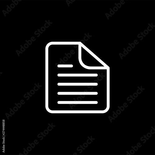 Document Line Icon On Black Background. Black Flat Style Vector Illustration.