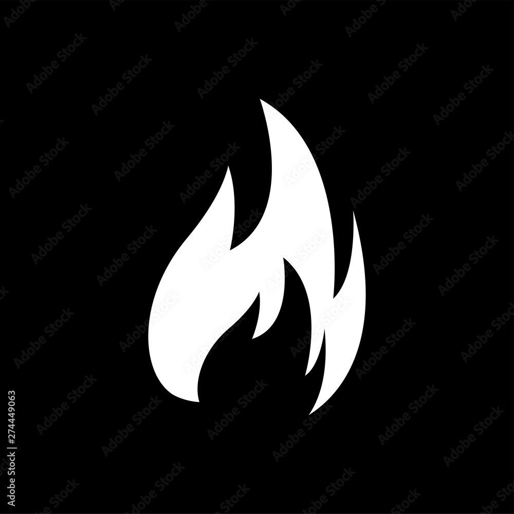 Fire Icon On Black Background. Black Flat Style Vector Illustration.