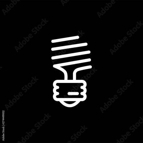 Energy Saving Bulb Line Icon On Black Background. Black Flat Style Vector Illustration.
