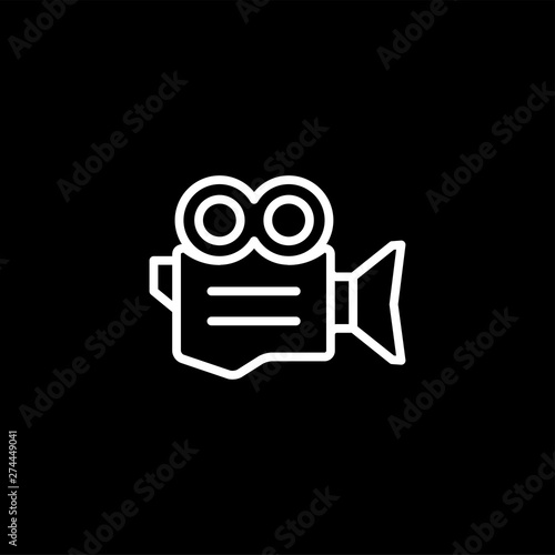 Film Camera Line Icon On Black Background. Black Flat Style Vector Illustration.