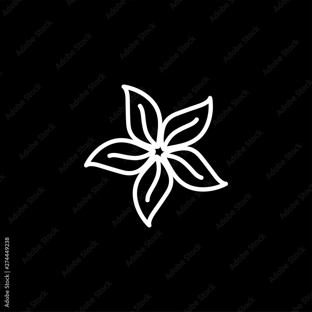 Flower Line Icon On Black Background. Black Flat Style Vector Illustration.