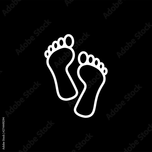 Footprint Line Icon On Black Background. Black Flat Style Vector Illustration.