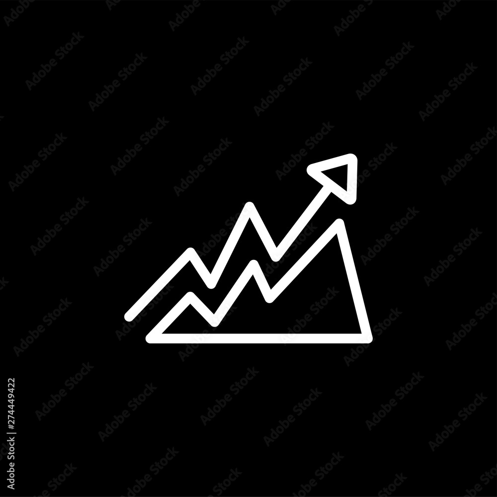 Growing Graph Line Icon On Black Background. Black Flat Style Vector Illustration. Growing Graph Line Icon On Black Background. Black Flat Style Vector Illustration.