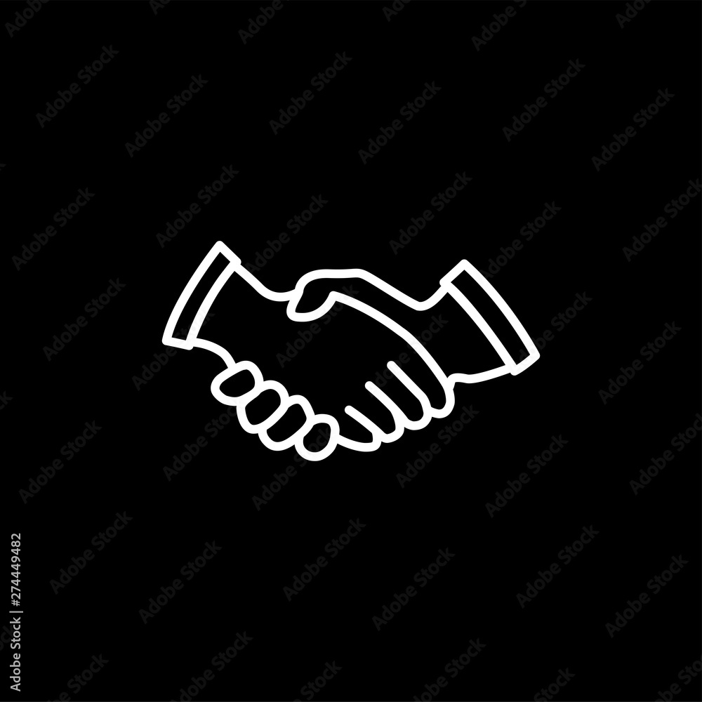 Handshake Line Icon On Black Background. Black Flat Style Vector Illustration.