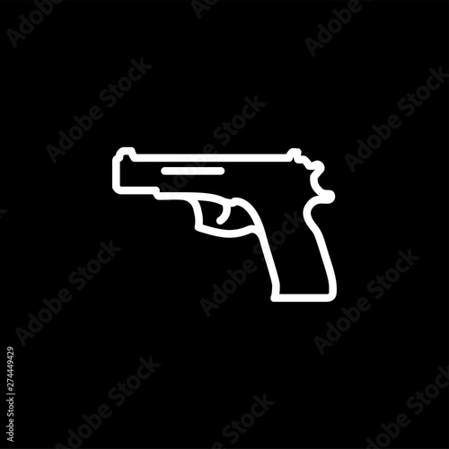 Gun Line Icon On Black Background. Black Flat Style Vector Illustration.