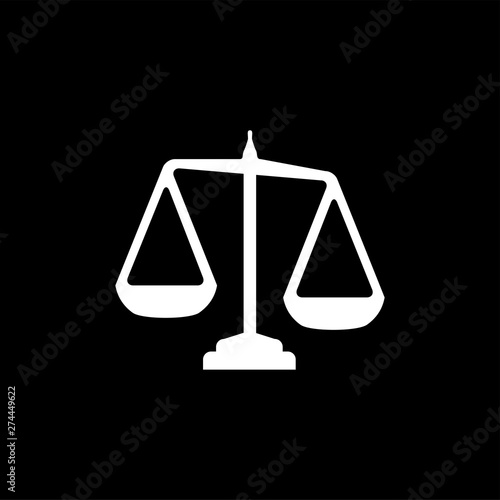 Justice Scales Icon On Black Background. Black Flat Style Vector Illustration.