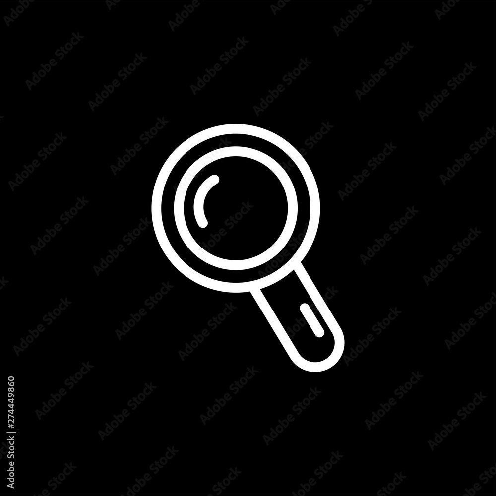 Magnifying Glass Line Icon On Black Background. Black Flat Style Vector Illustration. Magnifying Glass Line Icon On Black Background. Black Flat Style Vector Illustration.
