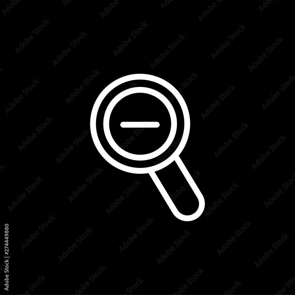 Magnifying Glass Minus Line Icon On Black Background. Black Flat Style Vector Illustration. Magnifying Glass Minus Line Icon On Black Background. Black Flat Style Vector Illustration.